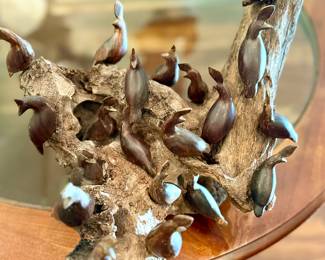 Handcarved beachwood with birds