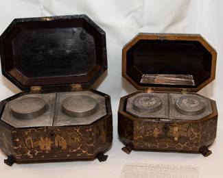 Antique Tea Caddys inside