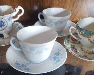 Lots of teacups including these Spode Geisha pair and Crown Dorset.