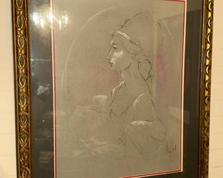 1966 original drawing by Otis Huband.  Former art instructor at the MFAH, Rice University, and University of Houston.