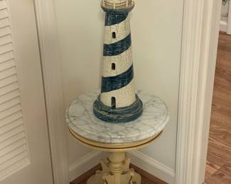Marble Top Pedestal with Large Lighthouse 