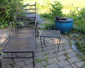 Metal Lounger, Side Table, Pottery