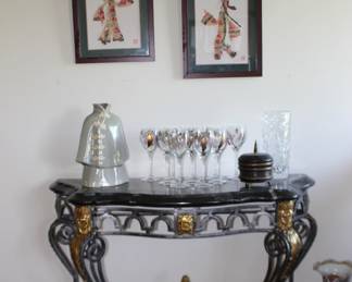 Ornate Metal, Marble Brass Wall or Sofa Table