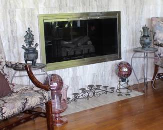 Asian Incense Burners, PInk Vase, Tiled Tables, Candle Opera, Glass Globes with Stands