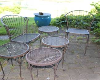 Metal Patio Furniture, Tables and Chairs, Large Pottery