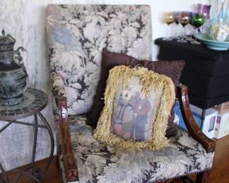 Carved Wood Chair with Upholstered Cushions
