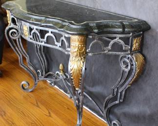 Marble and Grass and Metal Sofa Table