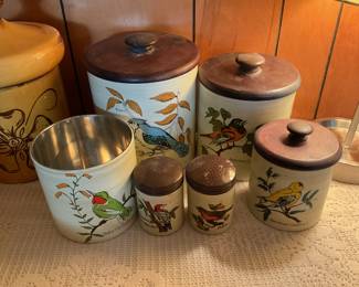 metal Ransburg bird canisters & salt/pepper shakers