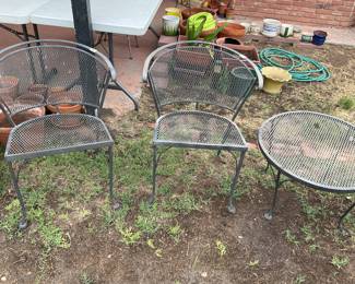 2 matching wrought iron chairs-24x30.                            round side table-24x17