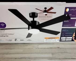 Globe Electric DAYTON 52-in Color-Changing Integrated LED Outdoor Smart Black Ceiling Fan