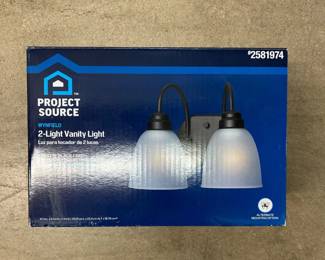 Project Source Wynfield 2-Light Vanity Light Matte Black w/ Frosted Glass Shades