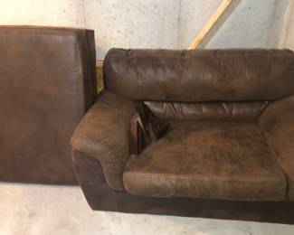 Brown loveseat & ottoman