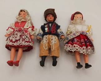 (3) Small Rubber Dolls — Vintage Czech or Slovakian Folk Art