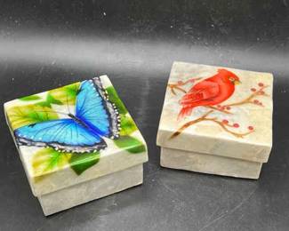 (2) Windowpane Oyster Capiz Shell Trinket Boxes / Jewelry Boxes
