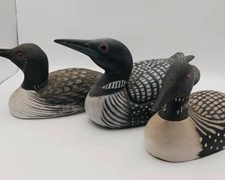 (3) Common Loon Figurines