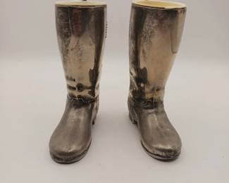 (2) Silver-Plated Small Boot Figurines, Made In Grenadier England