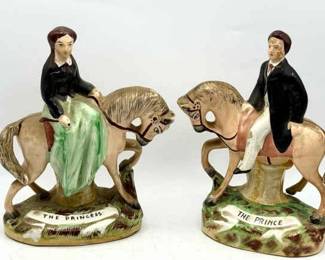 Pair of Staffordshire Prince and Princess Equestrian Figurines