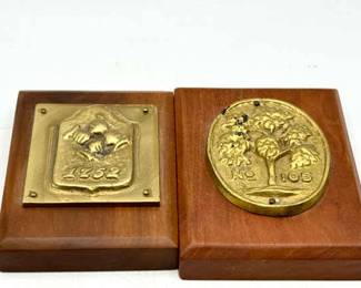 (2) Brass On Black Walnut & Cherry Plaques