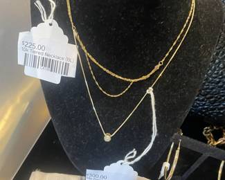 14k Dainty Pendant Necklace, 10k Tiered Necklace (BL)