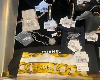 Chanel Silk Scarf, 18k Ippolita Earrings (BL), 14k Twist Bracelet (BL) 14k Diamond Kinl Bracelet (BL), 14k Hinged Bracelet (BL)
