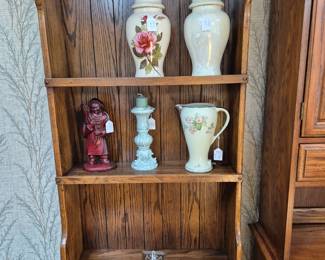 Ceramics and book case $ varies