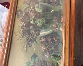 1800’s yard long - purple violets print - wavy glass