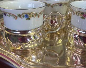 Schwarzenhammer Porzellan demitasse  cups in Silverplate holders and tray