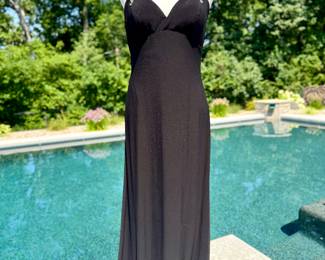$60; Cache floor length evening gown with beaded spaghetti straps and back detail; size 6