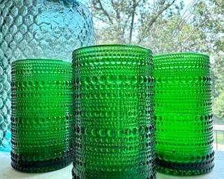 SOLD; set of 8 green bead glasses