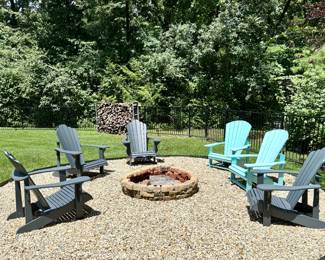 (SOLD each--2 available--Adirondack chair; teal; 32x36x39)(SOLD--4 available--Lifeline brand Adirondack chair, navy blue; 32x36x39) 