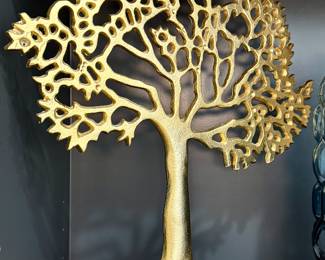 $68; gold metal tree with marble base; 17"h