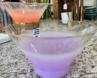 $60; vintage Anchor Hocking chip and dip set with gold-tone accents