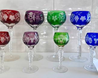 Bohemian crystal glasses. $100 Set of 4/Tall Wine, $80 set of 4/cordials