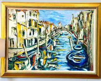 SOLD; large format original art on canvas with linen mat and gold frame; 64x47