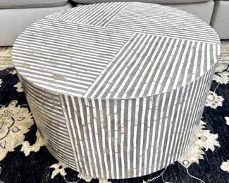 $240; modern coffee table with shell accents; 30"dx17"h