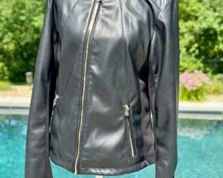 $60; Calvin Klein faux leather jacket with gold zipper accents and animal print lining; size M