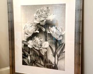 $350; LARGE format giclée print of antique photograph of flowers in silver frame from Expressions Furniture; 46x57