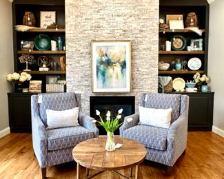 A look at the hearth room. Shop this sale in person for a large variety of darling home decor and furnishings!