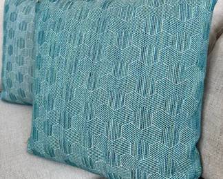 SOLD; custom down-filled, turquoise geometric design pillow