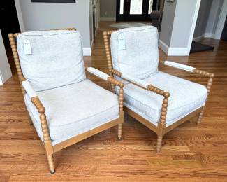 $300 each (2 available); beaded wood chair with linen upholstered loose pillows; in great shape; 28x30x37
