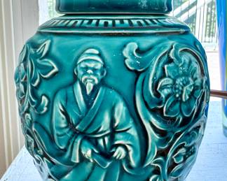 SOLD; turquoise ceramic ginger jar; 8"h