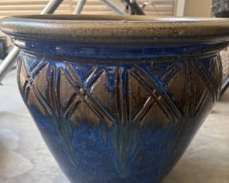 Blue earthen ware glazed garden pot