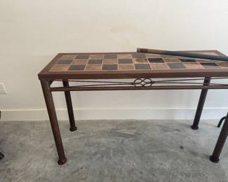 handmade table from Mexico with slate tiles and iron base