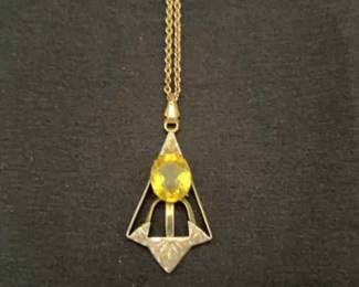 Edwardian Citrine 12kt Gold Pendant On Chain