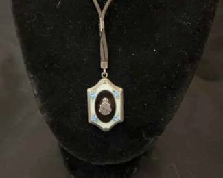 Antique Art Deco Enamel Sterling Locket Necklace