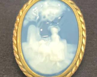 05 ANTIQUE LIMOGES ART PORCELAIN PIN BARBOTINE