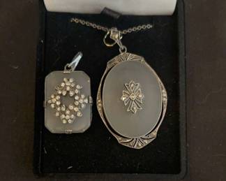 Germany Art Deco Sterling Silver Frosted Glass Pendants
