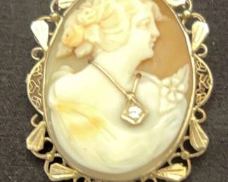 Antique Habille Shell Cameo Filigree 14kt White Gold Setting