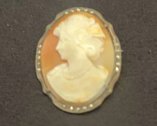 06 ANTIQUE CARVED SHELL CAMEO LADY BUST PENDANT BROOCH MARCASITE ITALY