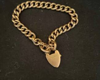 04 Antique Victorian 9K Rose Gold Curb Link Bracelet Heart Lock